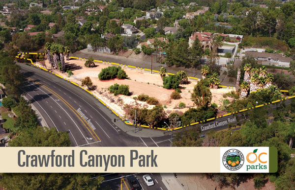 Crawford Canyon Park aerial image disturbed lot with trees