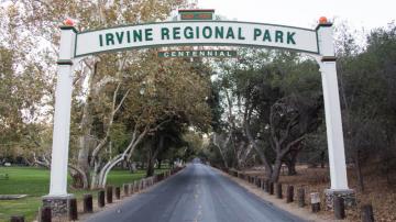 Archway over a road, saying Irvine Regional Park
