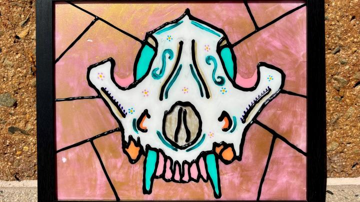 Faux stained glass skull