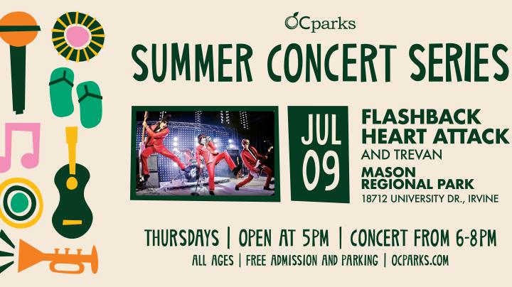 2026 Summer Concert Series Flashback Heart Attack event on July 9 at Mason Regional Park.