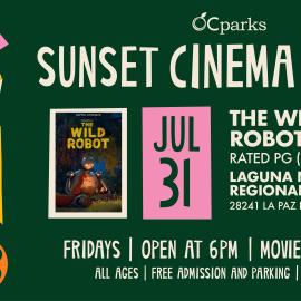 2026 Sunset Cinema Series The Wild Robot event on July 31 at Laguna Niguel Regional Park