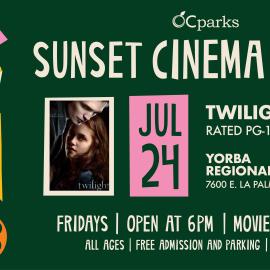 2026 Sunset Cinema Series Twilight event on July 24 at Yorba Regional Park
